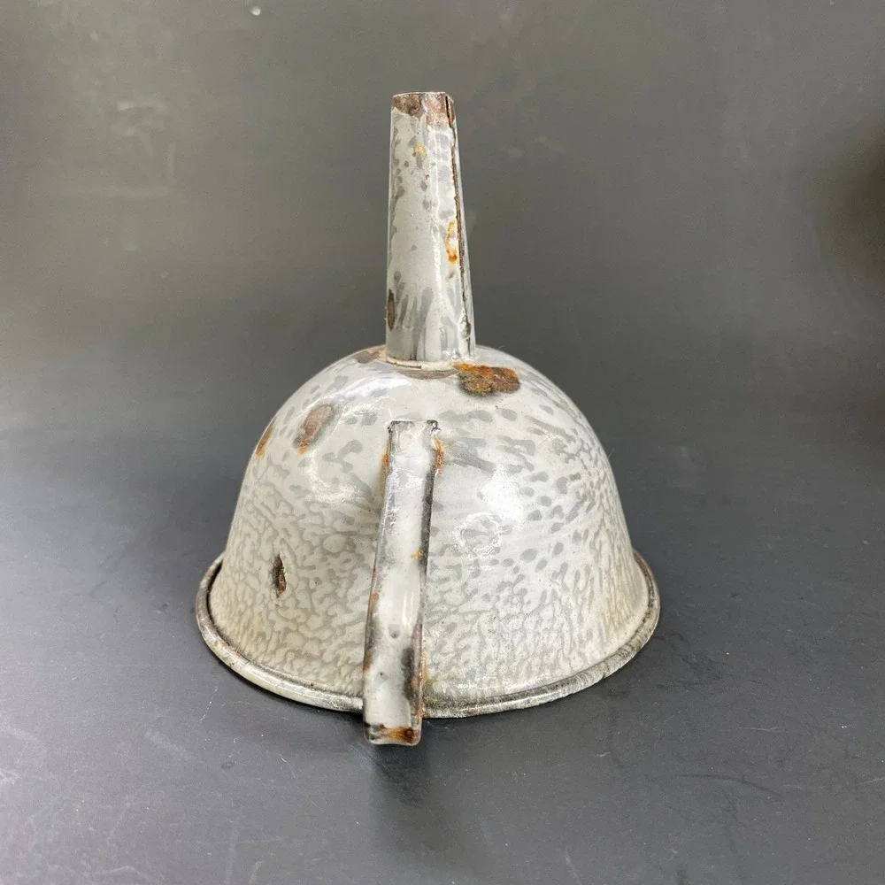 Vintage Small Gray Enamelware Graniteware Funnel Farmhouse 4 1/4